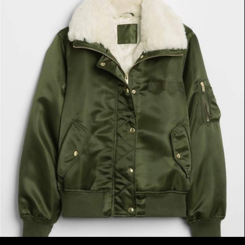 Women's Gap Satin Bomber Sherpa Jacket